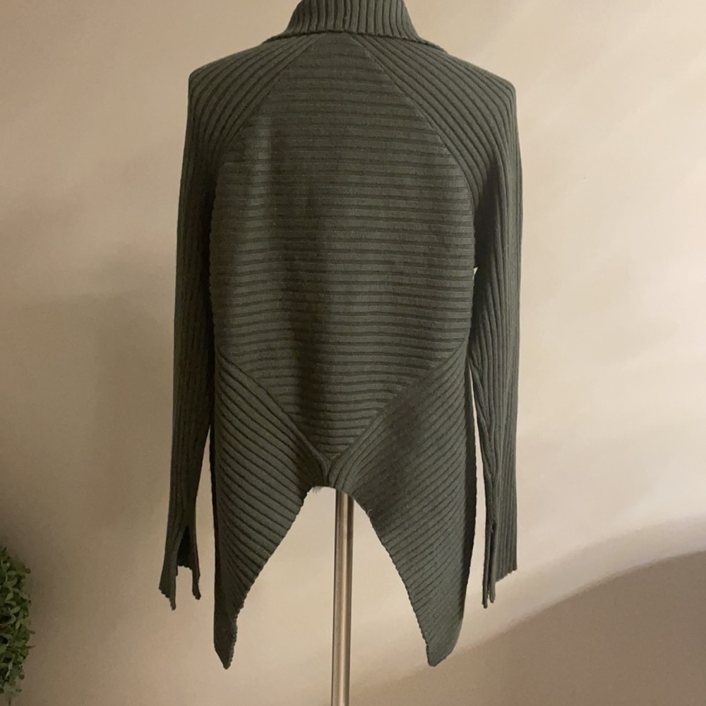 São Paulo green wool cardigan sweater with cascade rabbit fur open front Large - Picture 2 of 14